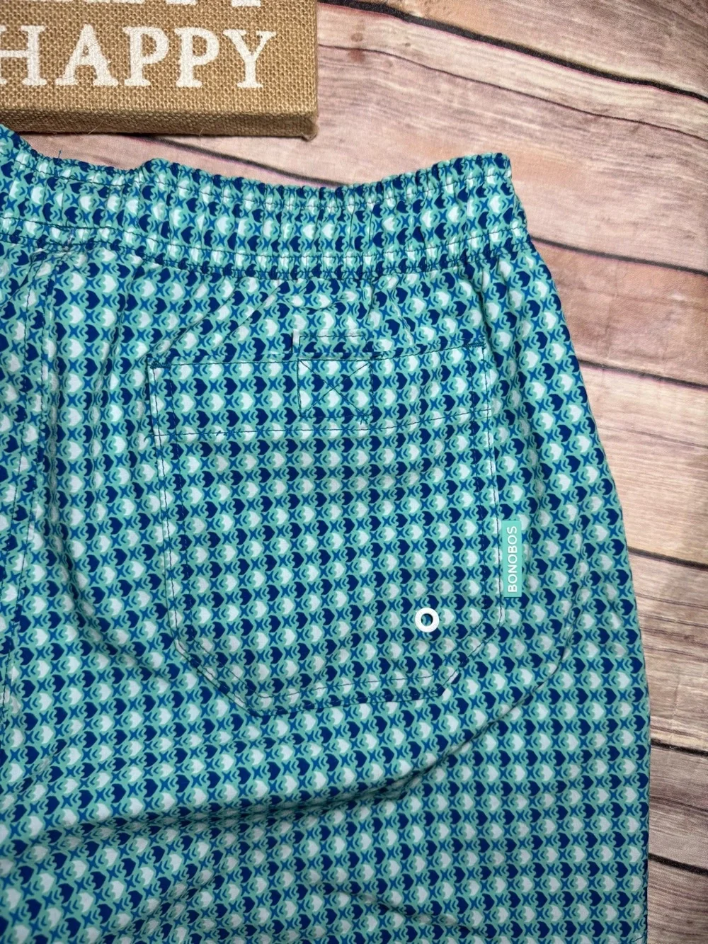 Bonobos Teal and Navy Geometric Swim Trunks Size Small 5in Inseam